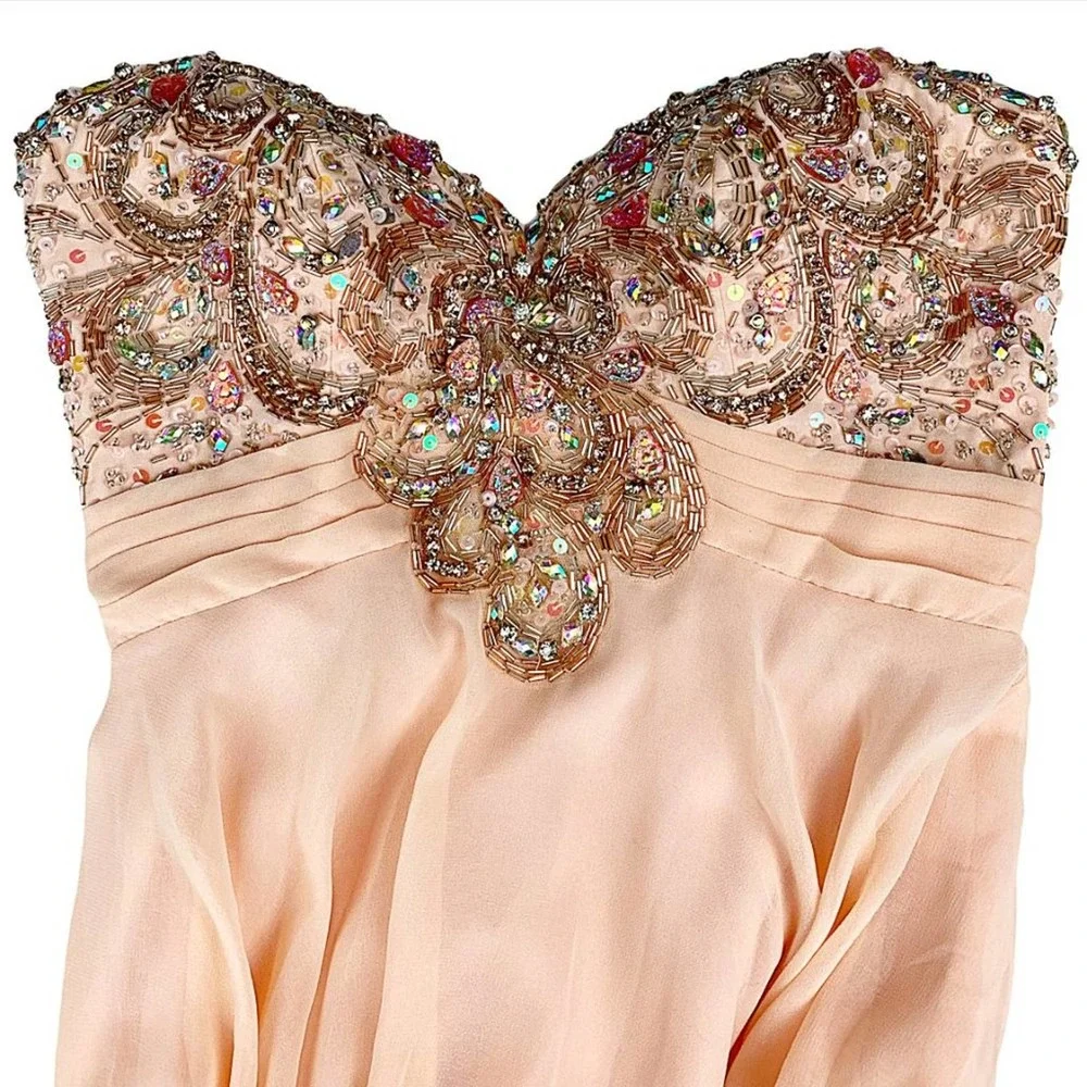 Jovani Peach Jeweled Sweetheart Strapless Gown - Picture 7 of 14